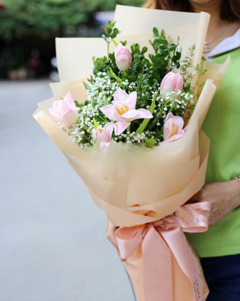 Hoa Bó Dài: Bó Hoa Tulip Hồng - HBD63 - Điện hoa
