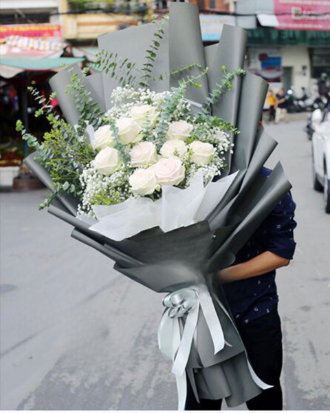 Hoa Bó Dài: White Roses - HBD09 - Hoa 8/3