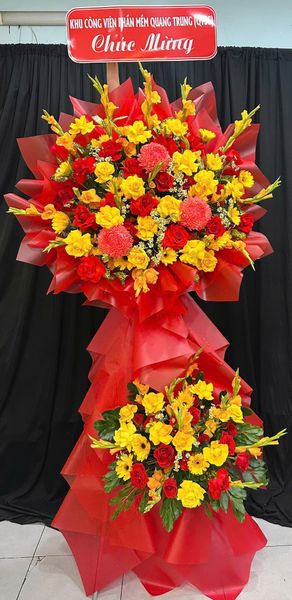 Hoa Chúc Mừng: Kệ Hoa Đỏ Vàng  - HCM116