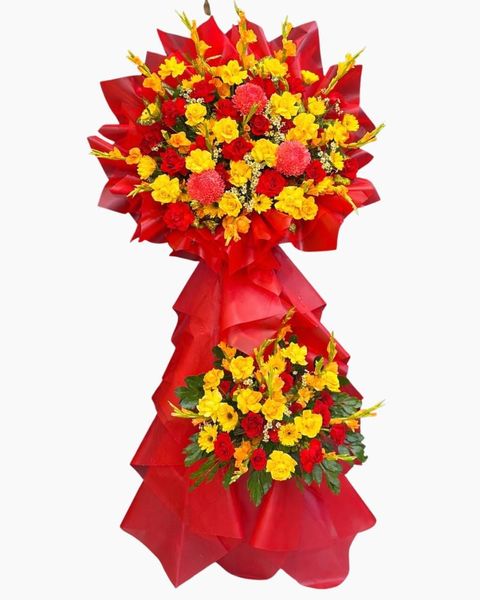 Hoa Chúc Mừng: Kệ Hoa Đỏ Vàng  - HCM116