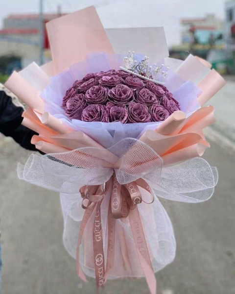 Hoa Sáp: Purple Rose - HST26 - Bó Hoa Hồng Tím Kim Tuyến 25 Bông