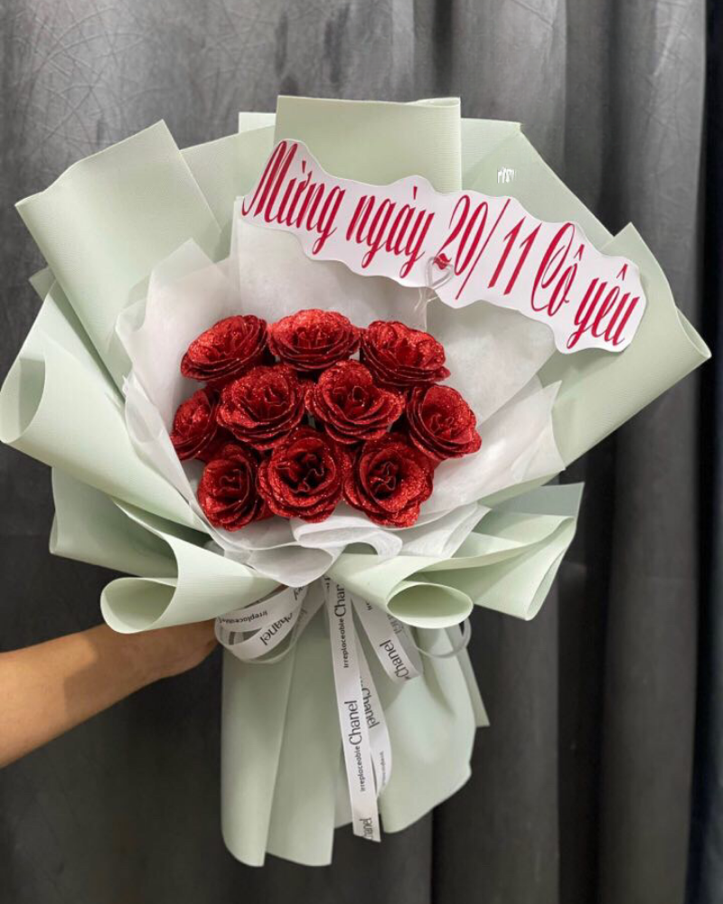  Bó Hoa Hồng Sáp Kim Tuyến Đỏ - HST46 