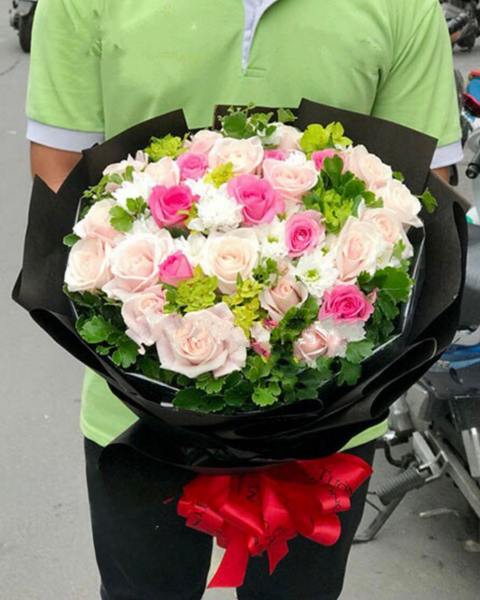 Hoa Bó Tròn: Hồng Tươi - HBT17 - Hoa Hồng 20/10
