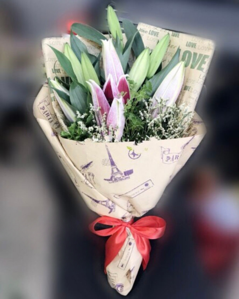 Hoa Bó Dài: Pink Lilies - HBD56