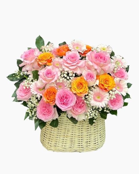 Giỏ Hoa Khai Trương: Giỏ Hoa Nắng Hồng Dịu Êm - HG105
