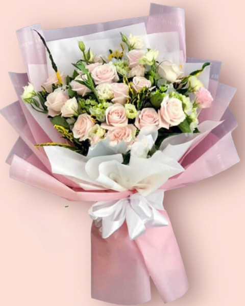 Hoa Bó Dài: Thanh Khiết - HBD170 - Hoa Hồng 20/10 - Hoa Hồng Pastel và Hoa Cát Tường