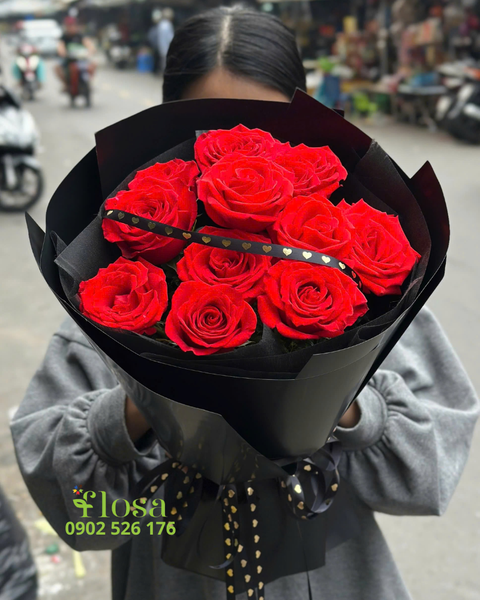 Hoa Bó Tròn: Bó Hoa Hồng Đỏ Pháp - HBT105 - Hoa 8/3 Đẹp