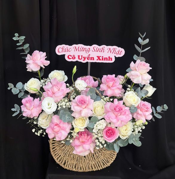 Hoa 20/10: Hoa Giỏ Tình Yêu Màu Pastel - Hoa 20/10 - HG67