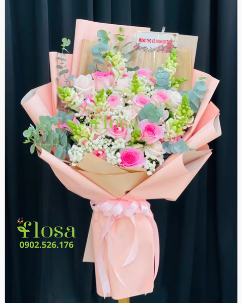 Hoa Bó Dài: Bó Hoa Hồng Phấn - HBD317
