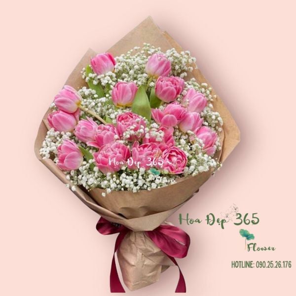 Bó Hoa Tulip Hồng tặng người yêu 20/10 sang trọng, đẳng cấp