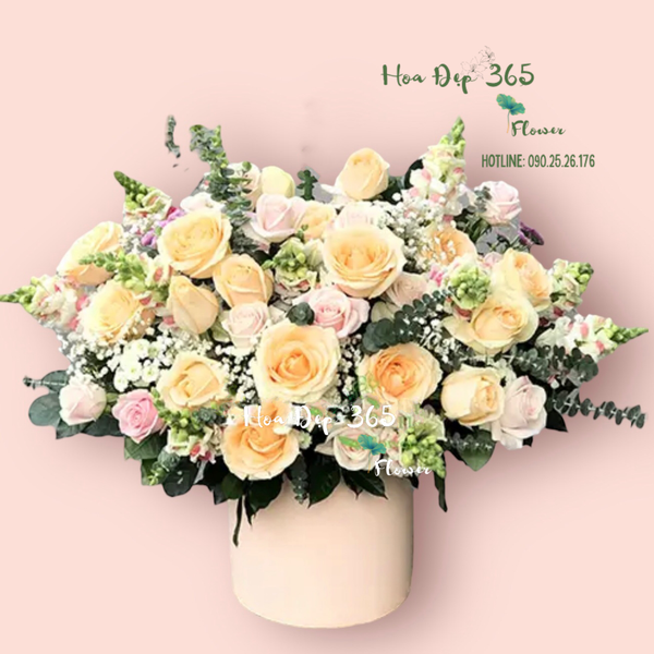 Hộp Hoa Hồng Tone Vàng Cam