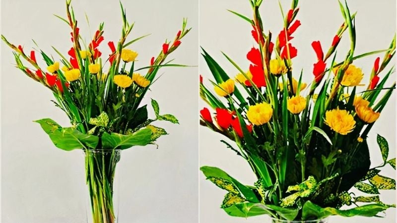 Mẫu bình hoa cắm theo kiểu lệch tâm độc đáo