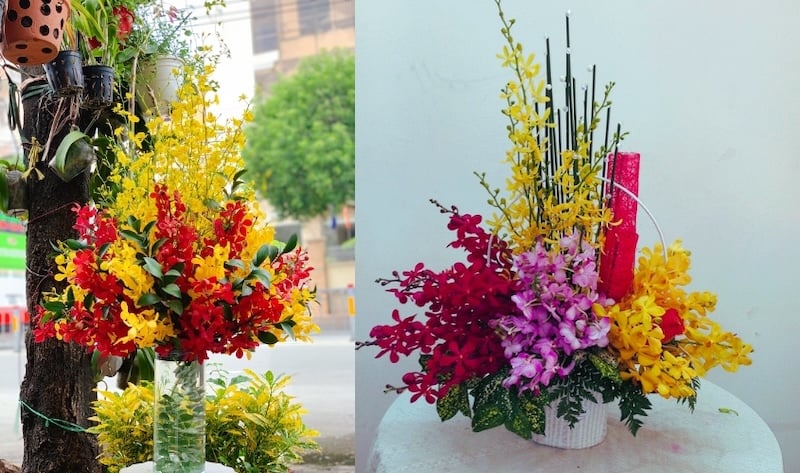 Cách cắm lan Mokara phối hoa hướng dương và lá dương xỉ rực rỡ, mạnh mẽ