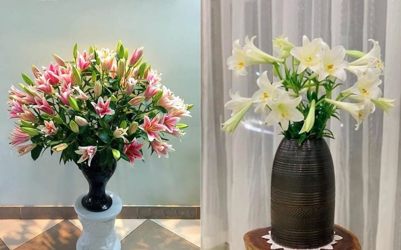 Cắm hoa ly dáng bình trụ đứng