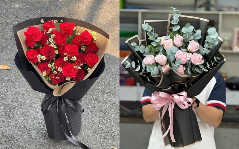 Bó hoa hồng đỏ - Red Amour - HBD274 và Bó Hoa Hồng Pastel Cồ Thuần Khiết - HBD218