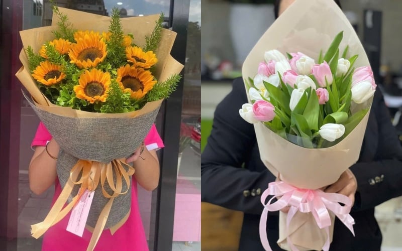 Bó Hoa Hướng Dương Radiant Faith - HBD267 và Bó Hoa Tulip Nhẹ Như Mây - HBD17