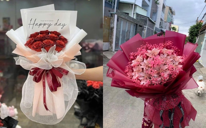 Bó Hoa Hồng Lửa Yêu - HST56 và Bó Hoa Tiền 50k Mix Baby Sấy - BT25 - Hoa Sinh Nhật