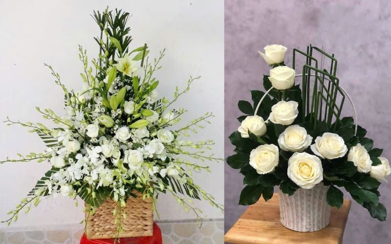 Giỏ Hoa Viếng Dearly Remembered - HTL10 và Giỏ Hoa Đám Tang Chia Buồn - GHV05