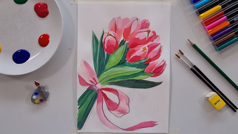 Hướng dẫn vẽ hoa tulip chi tiết
