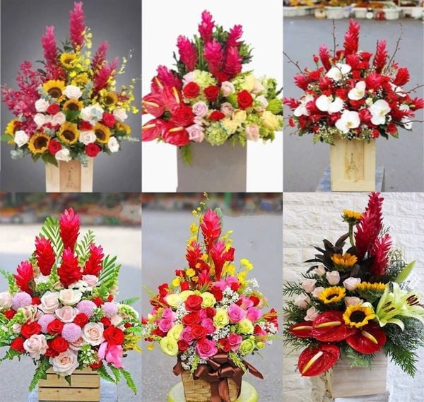 Lẵng hoa hồng môn kết hợp với hoa hồng đỏ như lời chúc may mắn đến chủ doanh nghiệp