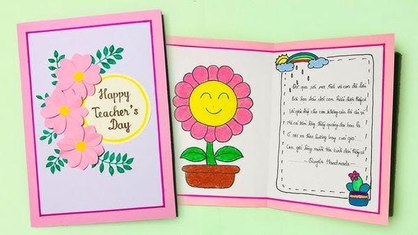 Tấm thiệp handmade với những dòng chữ nắn nót, gửi gắm lòng tri ân chân thành đến thầy cô nhân dịp 20/11 (Nguồn: Internet)