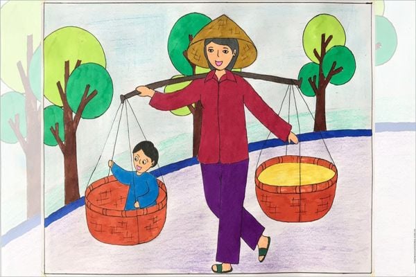 Bức tranh vẽ mẹ bằng màu nước thật đáng yêu làm sao.